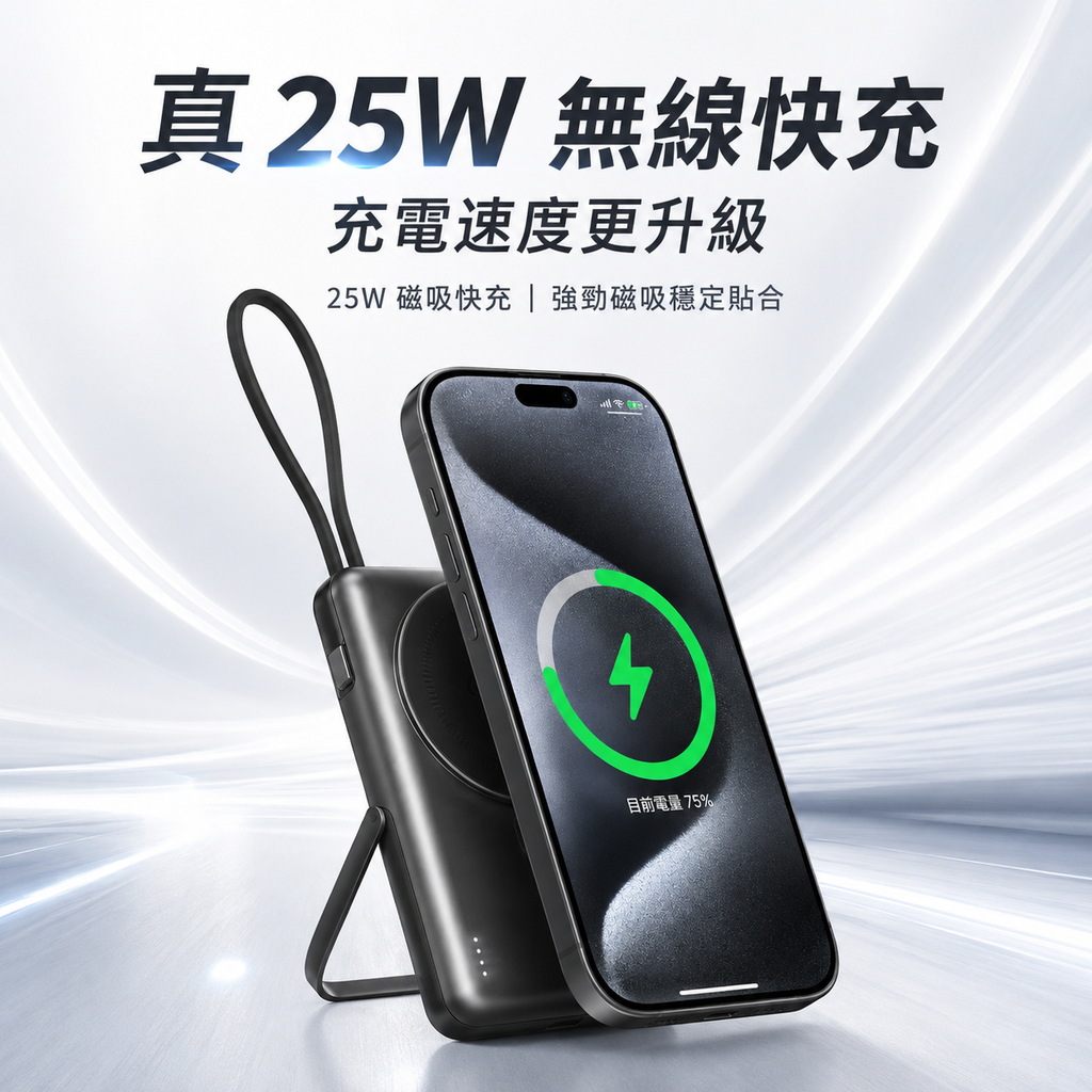 Qi2.2行動電源 半固態磁吸無線快充