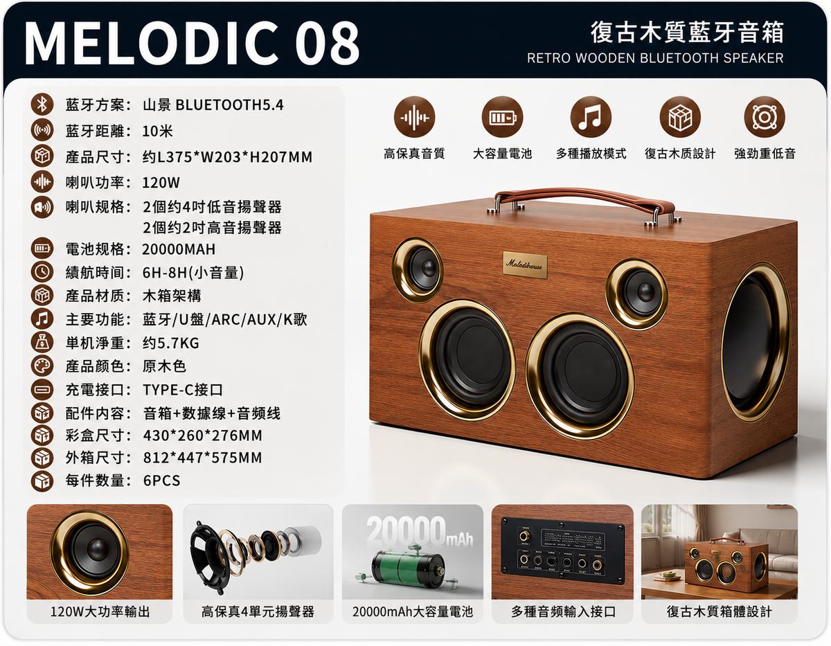 MELODIC 08 復古木質藍牙音箱