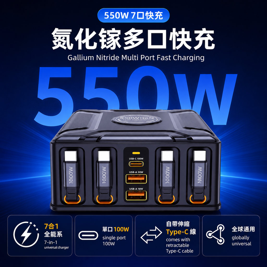 550W GaN 氮化鎵桌面充電站