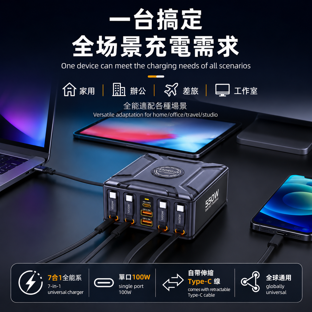 550W GaN 氮化鎵桌面充電站