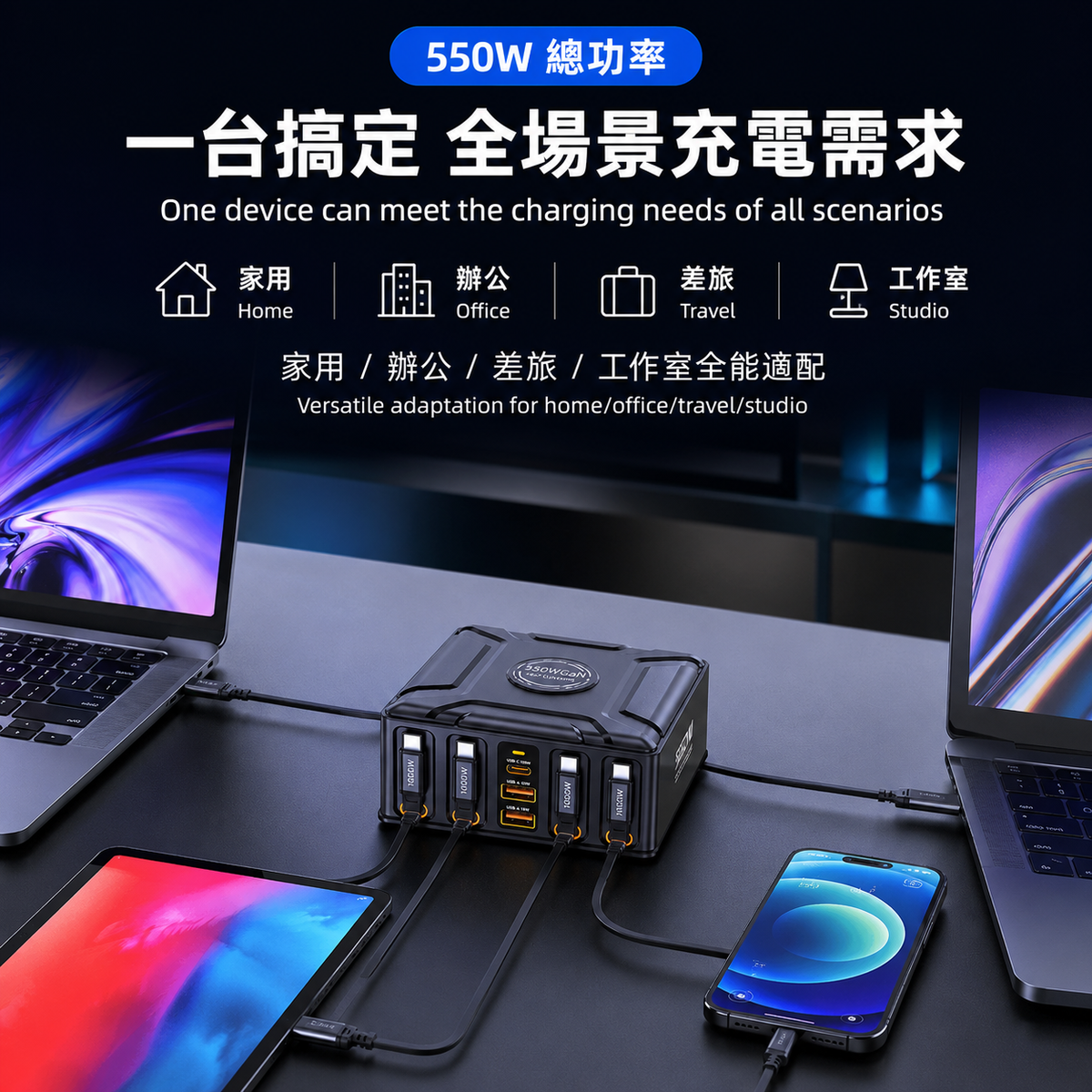 550W GaN 氮化鎵桌面充電站